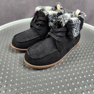 Gap Kids Moccasin Boot Boys Size 11 Black Faux Suede Plaid Cuff Lined